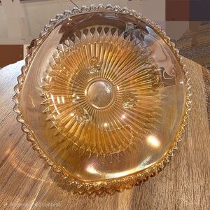 Vintage Jeanette Amber Glass Footed Bowl